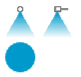 Nozzle discharges tangentially and produces a solid, circular spray pattern on the target surface (full cone).